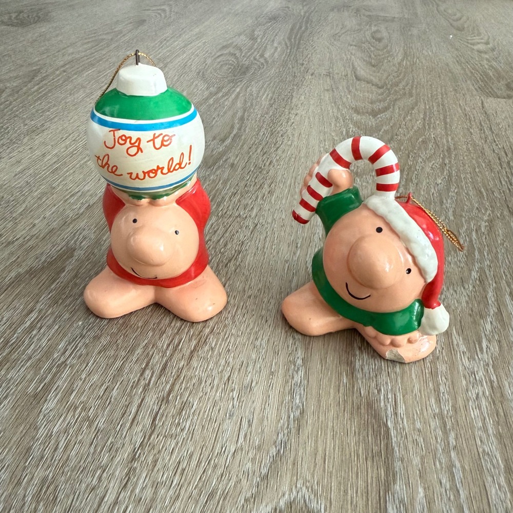 VTG 1981 Ziggy Christmas Ornaments Set of 2 Universal Press Syndicate Ceramic